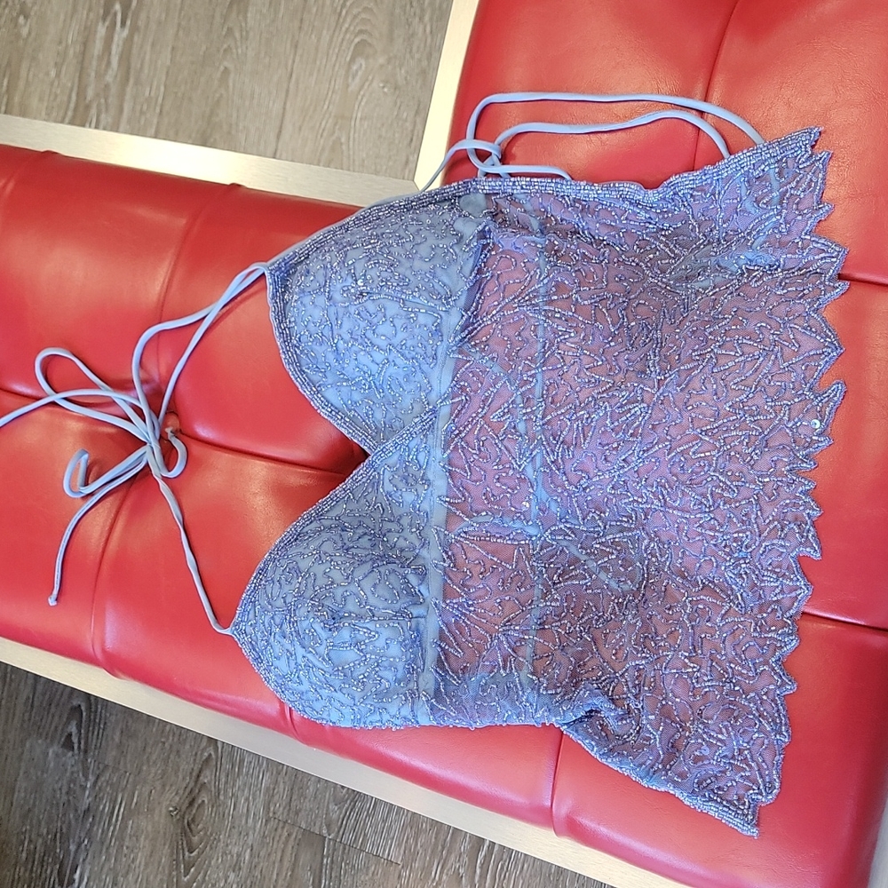 Vintage Beaded Handkerchief Halter Top